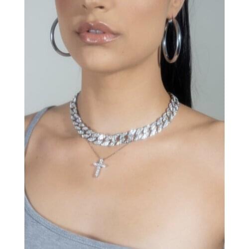 Handmade Male Iced Out Crystal Necklace Heavy Miami Cuban Link Chain Hip hop Gold Color Fashion Party Jewelry For Men Women