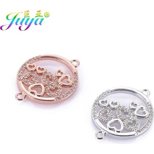 HandmadeCrystal Charms Jewelry Findings Pave Zircon Circle Hearts Connector Charms For Women Bracelets Earrings Jewelry Making