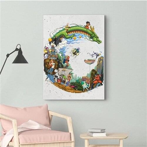 Dragon Ball Classic Anime Luffy Goku Saitama Characters Canvas Painting Posters Print Cuadros Wall Art Picture Living Room Decor