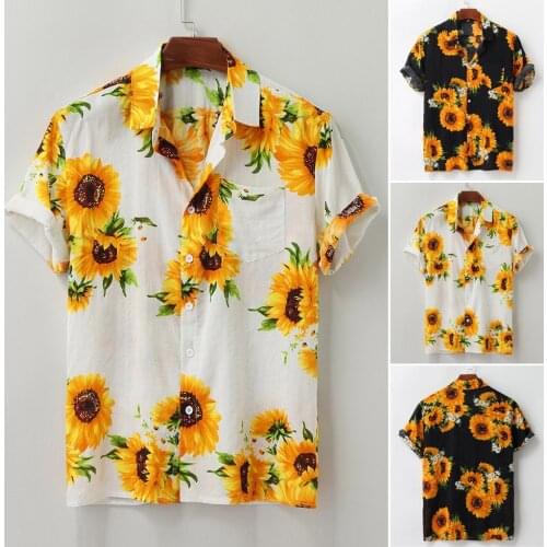 2021 Summer Men Short Sleeve Shirt Loose Buttons Casual Shirt Blouse Summer Fashion Print Shirt Loose Beach Hawaiian Shirt