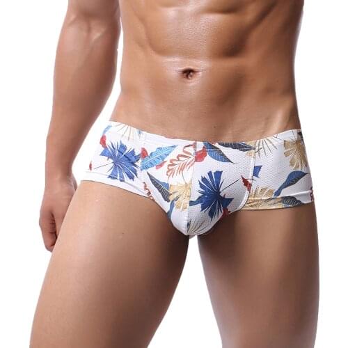 Sexy Men Boxer Shorts Bugle Pouch Mesh Breathable Printed Underwear Low Waist Slip Homme Panties Boxershorts Trunks Underpants