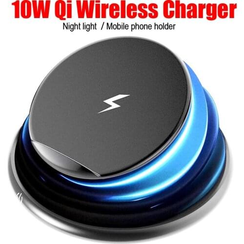 Universal Wireless Phone Charger for Samsung S10 Plus Desktop Foldable 10W Qi Fast Charging Wireless Charger Holder with Light