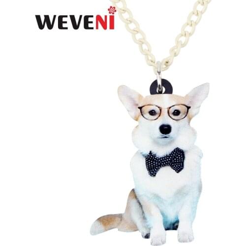 WEVENI Acrylic Glasses Welsh Corgi Pembroke Dog Necklace Pendant Chain Choker Bijoux Jewelry For Women Girls Bijoux Female Gifts