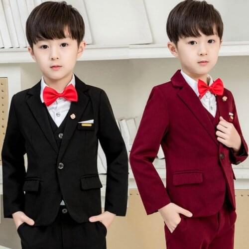Japan Kids Formal Jacket+Vest Pants Bowtie 4pcs Wedding Suit Flower Boys Birthday Dress Gentleman Kids Party Costume