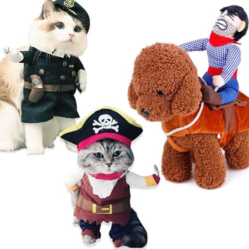 Funny Pet Clothes Cosplay Pirate Police Dog Cat Halloween Party Cute Costume Cowboy Riding Outfit Comfort For Small Medium Dog