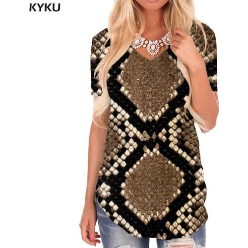 KYKU Colorful T Shirt Women Snake Skin T-shirts 3d Art V-neck Tshirt Harajuku Funny T shirts Womens Clothing Summer Printed