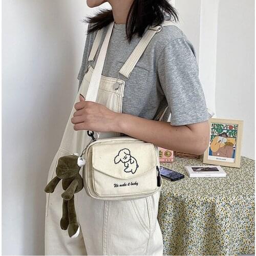 Ladies Fashion Canvas Small Square Bag Korean Version Multifunctional Cute Dog One-shoulder Diagonal Mobile Phone Package