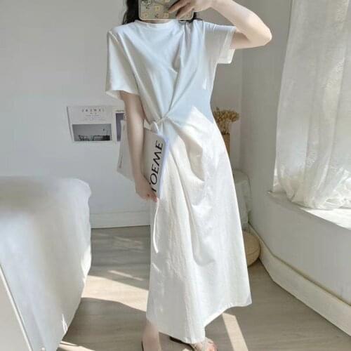 2021 French Long Dress Women New Summer Casual Gentle O-neck Dresses Female High Waist Shirring White Dress