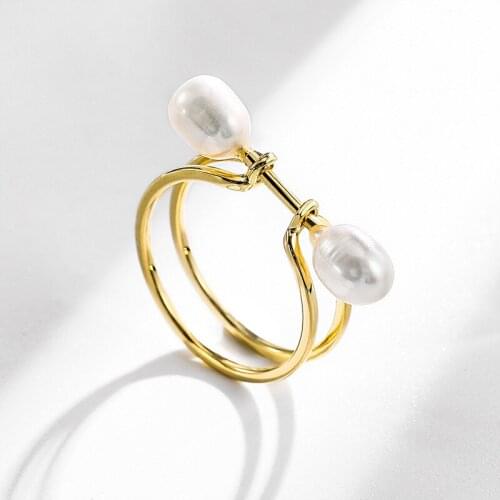 Nature Pearl Rings for Women Gold Color Adjustable Ring On Finger Accessories Jewelry 2021 Trend Fashion Wedding Vintage Gift