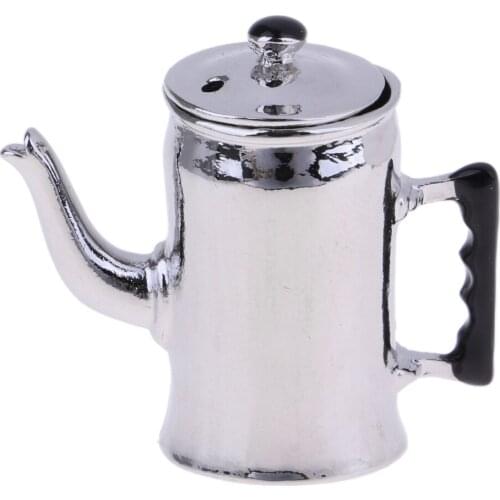 1/12 Miniature Tea Kettle Dollhouse Miniature Milk Pot Toys Alloy Water Kettle Model Kitchen Cookware Accessory Silver