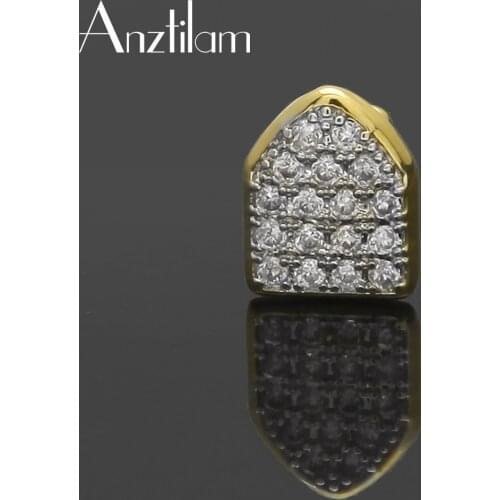 1pcs Halloween Gift Gold Color Hip Hop Single Grillz Bling Zircon Copper Rhinestone Teeth Grills for Women Men’ s Jewelry