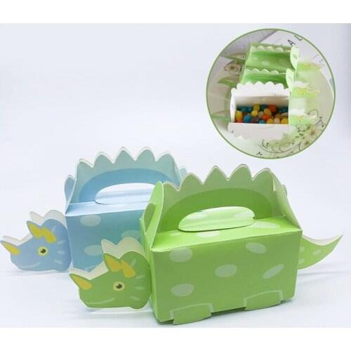 10Pc Dinosaur Candy Box Blue Green Cookie Box Happy Birthday Gift Boxes Kids Favors Baby Shower Party Decorations Supplies