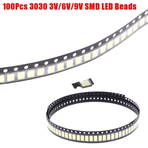 100Pcs 3030 SMD LED Beads 1W 3V/6V/9V Cold White Light For TV LED Diodes