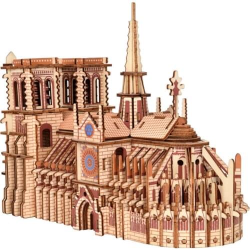 3D Wooden Puzzles Paris Cathedral DIY Jigsaw Wooden 3D Building Model Toy Woodcraft Kit Education Toys For Kids Adults Gift