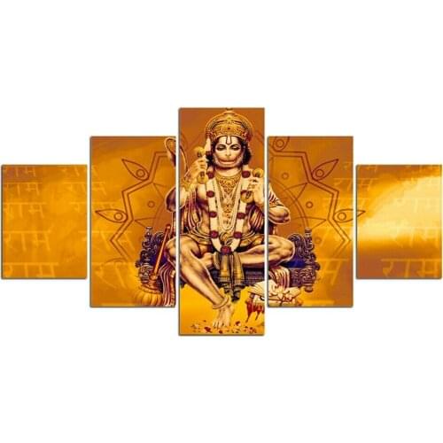 5 Pcs Canvas Pictures Print Wall Art Canvas Hindu God Tradition Yellow Paintings Wall Decor for Living Room No Framed