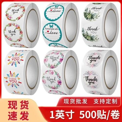 500Pcs/rolls Flowers Thank You Sticker Paper Labels Round Reward Scrapbooking Stickers Wedding Party Decor Envelope Seal Sticker