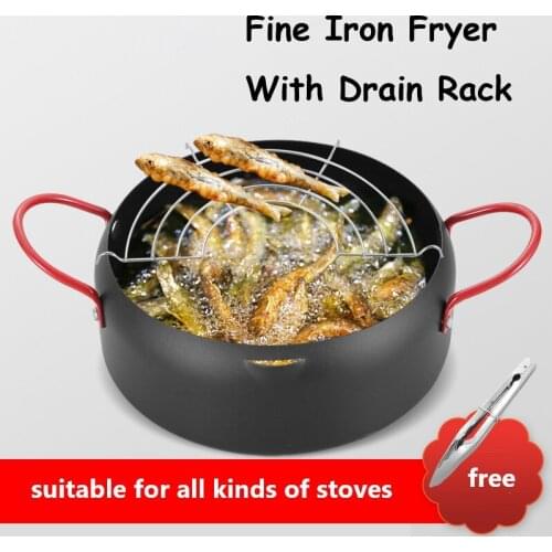 Household Kitchen Deep Frying PotTempura Fryer Pan Temperature Control Fried Japanese Style Cooking Tools Kitchen Utensil