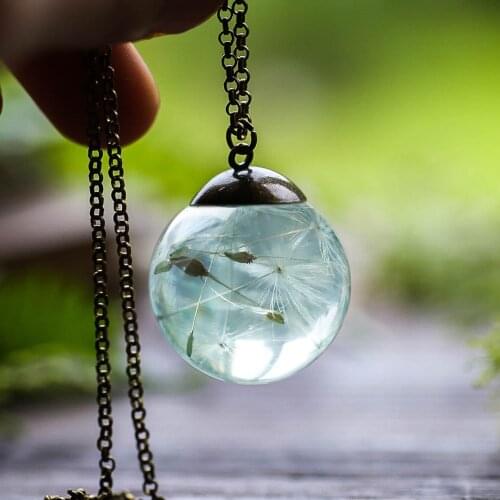 Elegant Real Dried Flowers Dandelions Resin Pendant Necklace Silver Color Fashion Women Jewelry Gifts Dropshipping