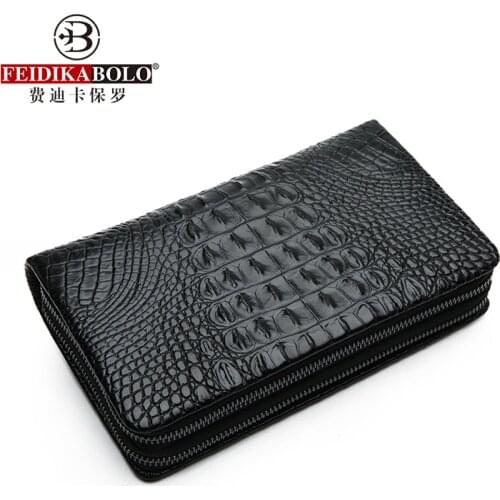 Alligator Pattern Black Brown Clutch Wallet for Men Long Design Single&Double Zippers Purse Business Male Clutch Mobile Cash Bag