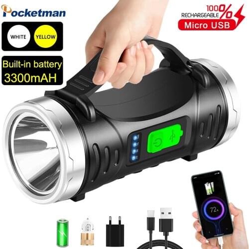 Dual Light Source Flashlight Portable Searchlight Torch Lantern Portable Spotlight USB Rechargeable Night Fishing Hand Lamp