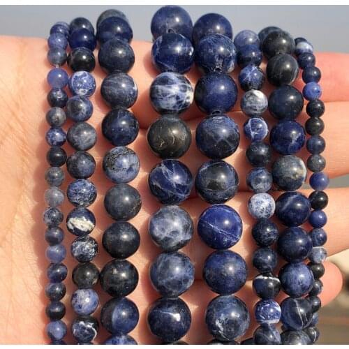 2/3/4/6/8/10/12mm Smooth Natural Old Blue Sodalite Stone Beads Round for Diy Bracelet Accessories Jewellery Making 15"Strand