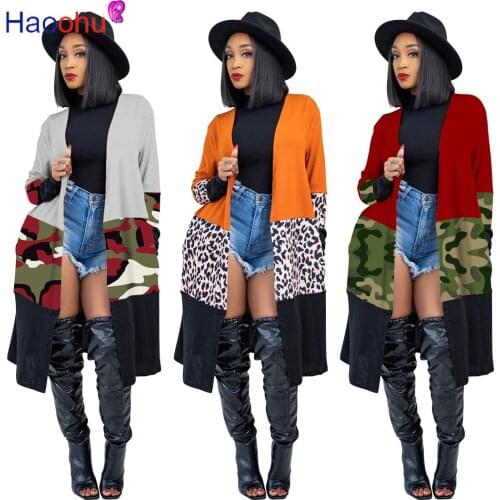 HAOOHU Patchwork Print Trench Coat For Women Spring 2021 Plus Size Clothing Elegant Long Coat Women Fashion Outwear Mujer