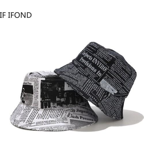 INS Do old newspaper Bucket Hat Outdoor harajuku Hip Hop Cap Letter Printed Cotton Panama Hat