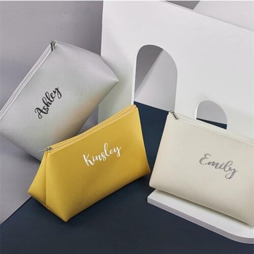 Personalized Embroidery Cosmetic Pouch PU Leather Toiletry Bag for Women, Lightweight Design and Waterproof Washing Bag