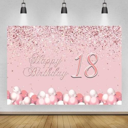Sweet 15 16 Birthday Photography Backdrops Rose Pink Balloons Girl Backdrop Sixteen Birthday Banner Backgrounds For Photo Studio