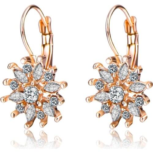 Fashion High Quality Cubic Zirconia Exquisite Shining Big Flower Ear Stud For woman No Pierced Clip On Earrings Party Jewelry