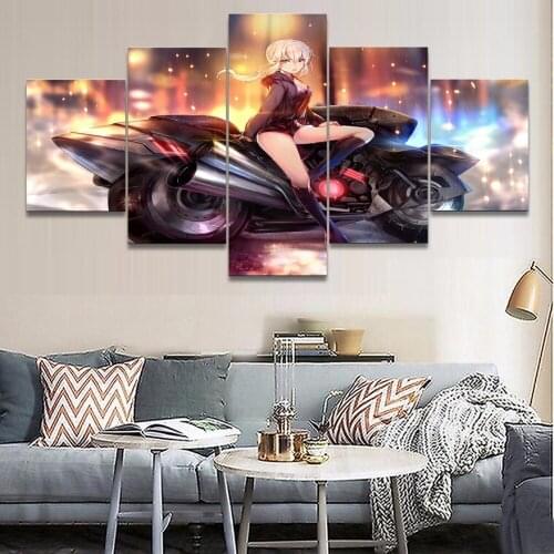 HD Print Pictures Wall Art 5 Panel Anime Fate Grand Order Saber Canvas Painting Home Decoration Living Room Modular Poster Frame