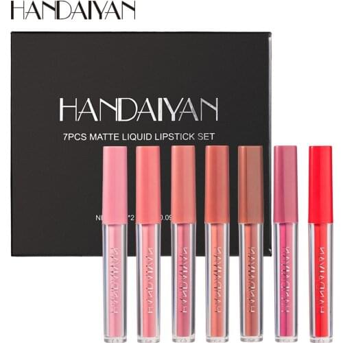 HANDAIYAN 7Pcs/Set Lip Gloss Set Soft Matte Lipgloss Makeup Long-Lasting Liquid Lipstick kit Cosmetics Lip Plumper Gloss
