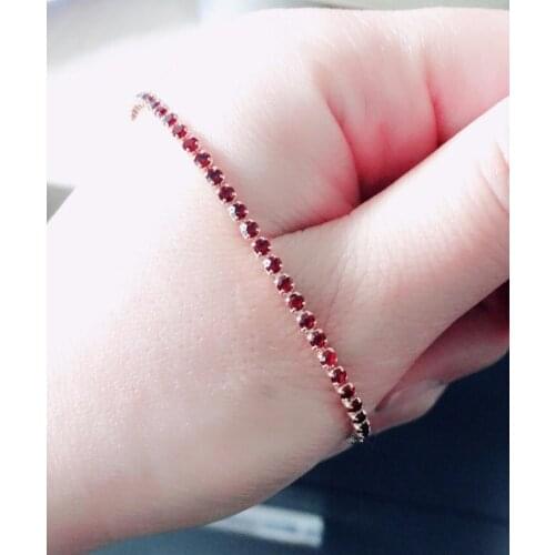 Slim Cluster Prong Set Red CZ Tennis Link Chain Thin Rose Gold Colour Bracelets for Women Girls Friend Jewelry pulsera bracciali