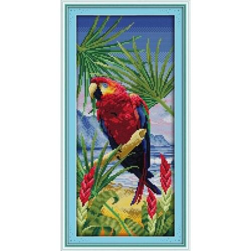 Parrot (3) Patterns Cross Stitch Kits Printed Fabric Counted Embroidery Needlework Sets 14CT 11CT DIY Home Decorations Paintings