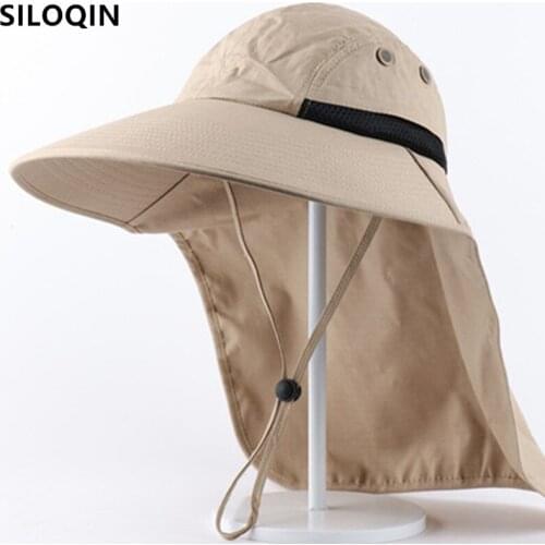 SILOQIN Men Women New Summer Shawl Anti-mosquity Hat Mens Panama Sunscreen Anti-UV Bucket Hats Fishing Cap Womens Beach Hat