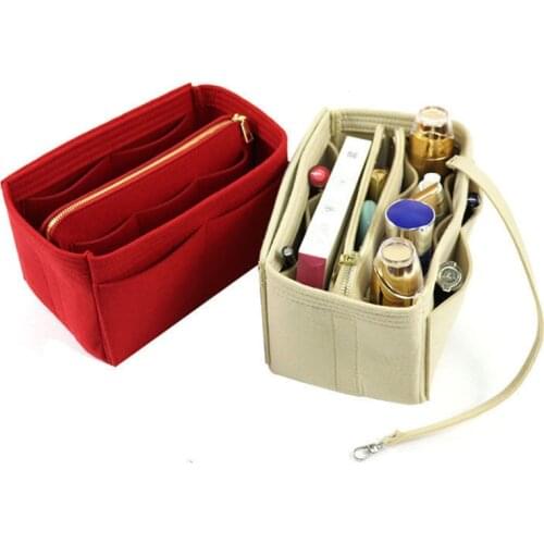 Travel New Womens Makeup Organizer Felt Cloth Insert Bag Multi-functional Cosmetic Bag Girl Storage Toiletry Liner Bags Popular