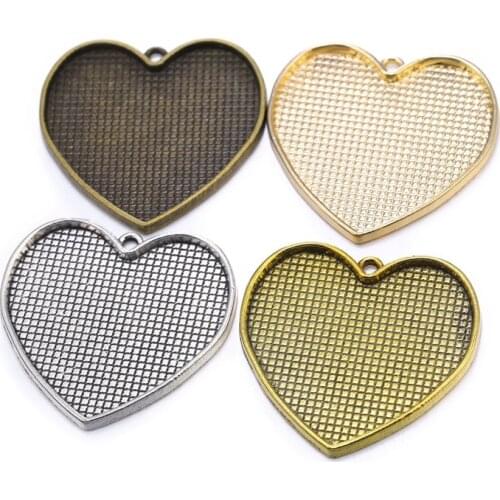 2pcs/lot Cabochon Base DIY Jewelry Making Fit 40mm Heart Shape Glass Setting 4 Colors For Pendant Necklace Accessories