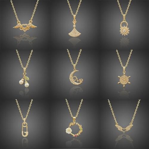 9 Style Korean Fashion Gold Pearl Cherry Necklace For Women Moon Heart Angle Wing Pendant Necklaces Jewelry Wholesale Items