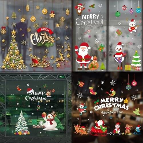 Christmas Window Sticker Merry Christmas Decorations For Home 2021 Cristmas Ornament Xmas Navidad Natal Gifts New Year 2022