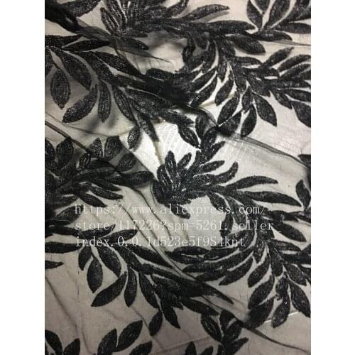 Black color JRB-4903 sequins Net lace fabric High Quality African Tulle Lace Fabric for party dress