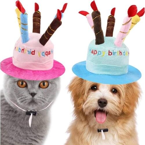 Cute Dog Cat Birthday Hat Adjustable Pet Cap with Cake Candles Pets Dogs Cat Birthday Party Cosplay Costume Headwear Accessory