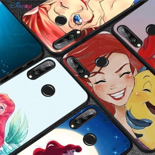 Silicone Cover Princess Ariel Disney For Huawei P50 P40 P30 P20 Pro P10 P9 P8 Lite E Plus 2017 2016 5G Black Phone Case