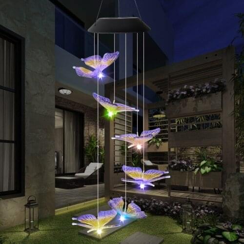 Solar Powered Wind Chime Light LED Garden Hanging Lamp Color Changing Home Decoration Accessories Tenture Murale Tissus