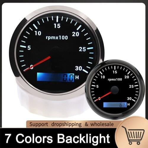 85mm Tachometer Gauge With 7 Colors Backlight Marine Boat RPM Meter Gauge LCD Tacho Digital Hour Meter 3K~8K For Car Truck 9-32V