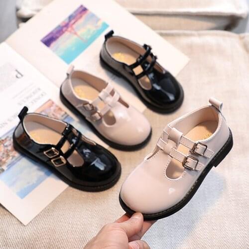 Spring Autumn Kids Shoes Double Buckle Patent Leather Shoes Girls Priness Shoes T Strap Oxford Shoes Children Lolita Shoes Black