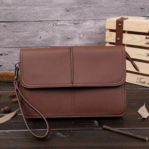 Vintage Crazy Horse Leather Clutch Bags For Men 2021 New Fashion Envelope Wallet Casual Business Big Clutch Purse Male Clutches