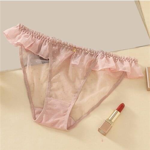 Japan Sweet Girls Lace Panties Ruffle Fairy Transparent Underwear Women Cute Dot Underpants Soft Seamless Briefs