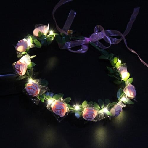 Women Girl Party Crown Flower Headband LED Light Hair Wreath Garland Glow Valentines Day Easter Wedding Birthday Party Decor