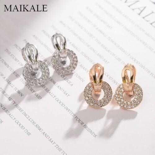 MAIKALE Exquisite Shiny Cubic Zirconia Round Stud Earrings Gold Crystal Gem Stone Earrings for Women Temperament Jewelry