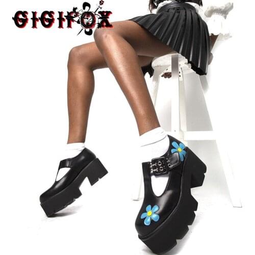 2021 Trendy Gothic Style Lolita Chunky High Heels Black Sweet Flower Cool Mary Janes Casual Pumps Platform Shoes Women Size 43